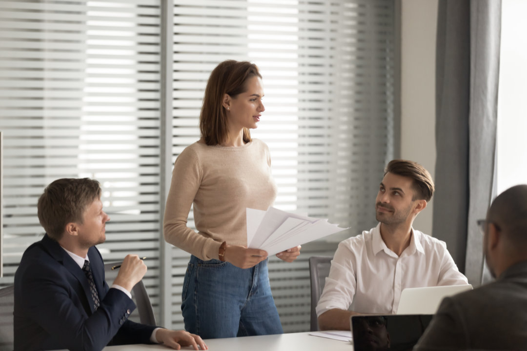 Corporate role play actors in training.