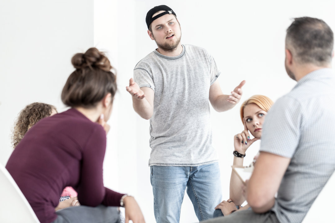 Role play actors doing a demonstration.